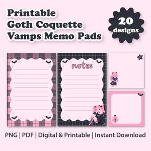 Goth Coquette Vamps Kawaii Vampire Notepad, Memo Pad para GoodNotes Digital Printable To Do List PDF