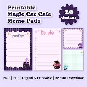 Memo Pad Printable Magic Cat Cafe Pastel Goth Notepad GoodNotes Digital Notes To Do List PDF
