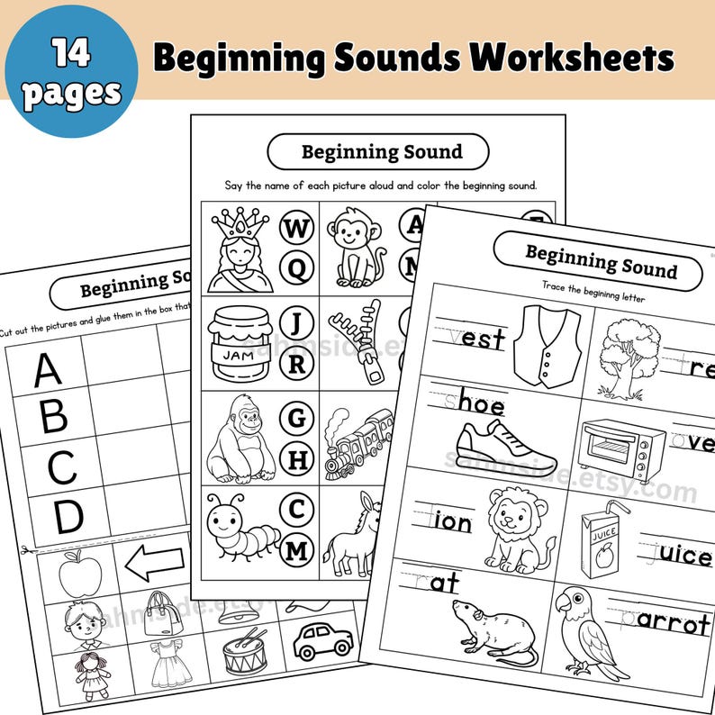 Beginning Sounds Worksheets | 14 Pages Preschool & Kindergarten Phonics ...