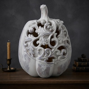 Décoration d'Halloween citrouille gris clair, décoration automnale pour la maison, figurine d'automne