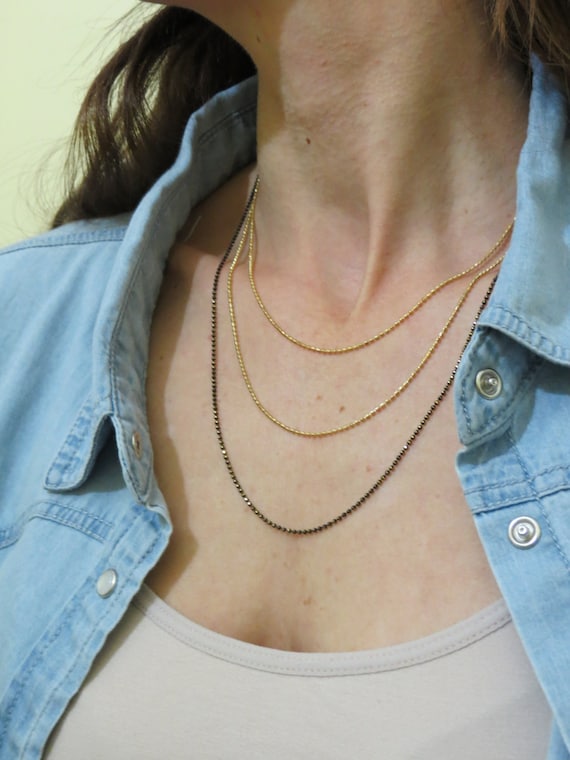 Multi layered chain necklace  14k gold black necklace  black necklace chain  birthday gift for her