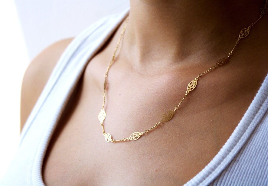 Gold chain gold necklace flower necklace delicate gold Etsy