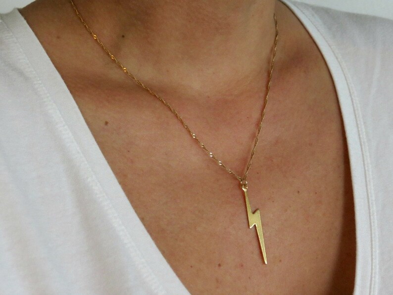 Lightning Bolt Necklace Gold Thunder Storm Image 0