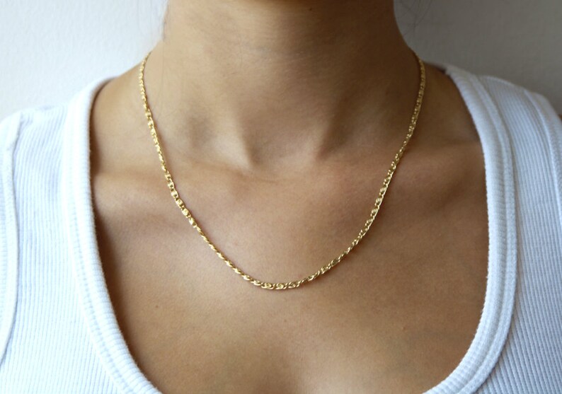 Delicate gold chain link necklace everyday necklace 24k Etsy