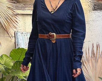 Maßgeschneidertes ROYAL BLUE DRESS Boho Kleid, Pointelle Kleid, Prairie Kleid, 70er Jahre Kleid, Romantisches blaues Kleid, Maxi, fließendes Baumwollkleid