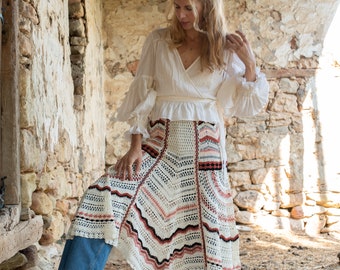 BOHEMIAN SKIRT/Gypsy skirt/Hand Crochet Maxi Skirt/Hippie skirt/Beach wedding/Boho skirt/Boho chic/Retro skirt/60s skirt/70s skirt/Prairie