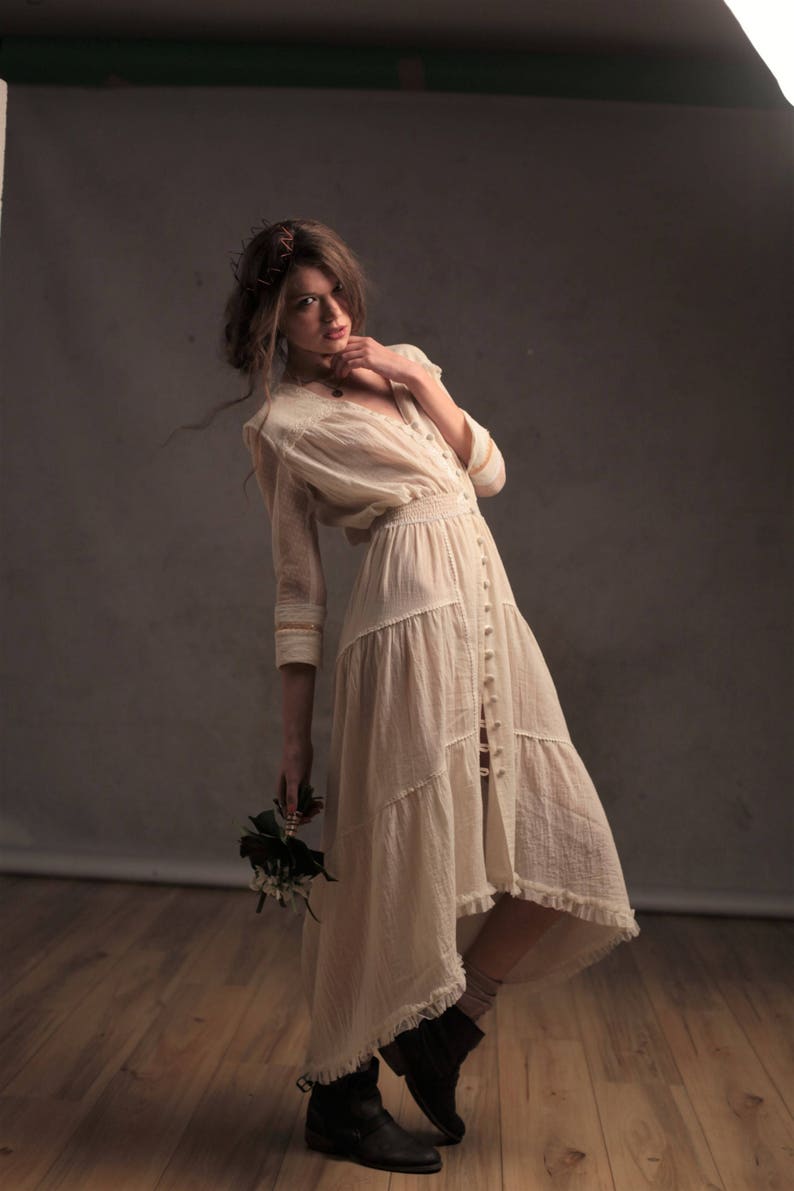 Bohemian wedding dress,Alternative wedding dress,Boho wedding dress,Gauzy dress,Prairie dress,Cotton wedding dress image 7