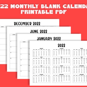 2022 printable calendar january 2022 to december 2022 etsy