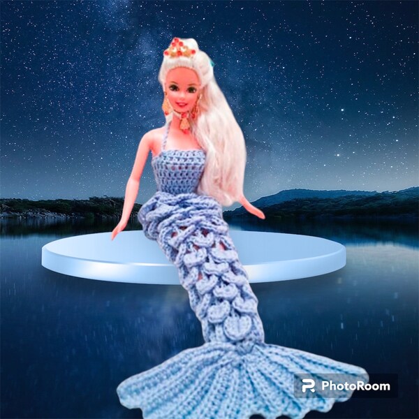 Haakpatroon Barbie zeemeerminstaart Instant PDF downloaden | Barbie-kleding | Barbiepop | Leuk om amigurumi te maken