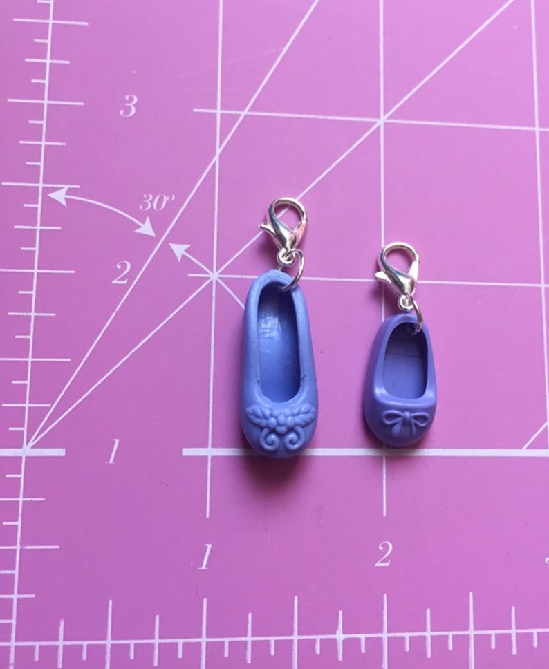 Doll Shoe Ballet Pump Clip on Charm x2 Stitch Markers Upcycled Pendant Bag Charm Unique Gift Junk Journal Gift Planner Charm