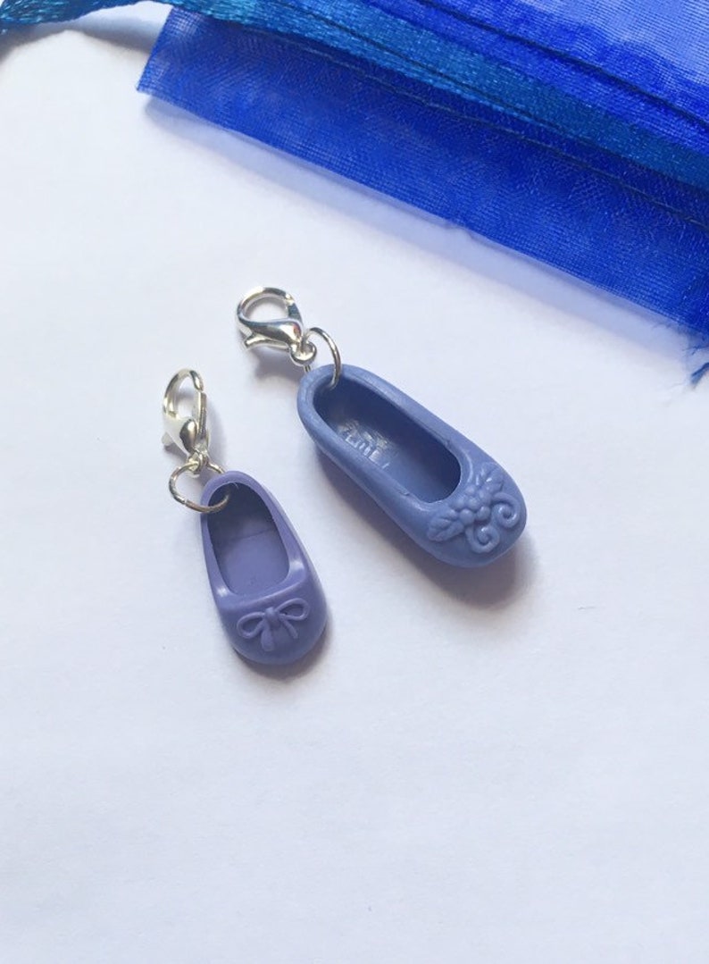 Doll Shoe Ballet Pump Clip on Charm x2 Stitch Markers Upcycled Pendant Bag Charm Unique Gift Junk Journal Gift Planner Charm
