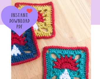 Mushroom Crochet Pattern | Toadstool Square Crochet Pattern | Instant PDF Download Crochet Printable | Granny Square | Afghan Block