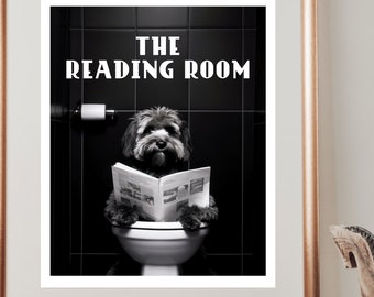 Dog on the Toilet Wall Art Print, Bathroom Wall Art, Dog Lover Gift, Cute Dog Graphic, Wall Art Decor Ready to Print 4 Sizes