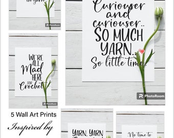 Wonderland Wall Art Prints - Alice in Wonderland Inspired Crochet Quotes, Wall Art Printable Craft Room Decor 4 PDF Printables in 4 Sizes