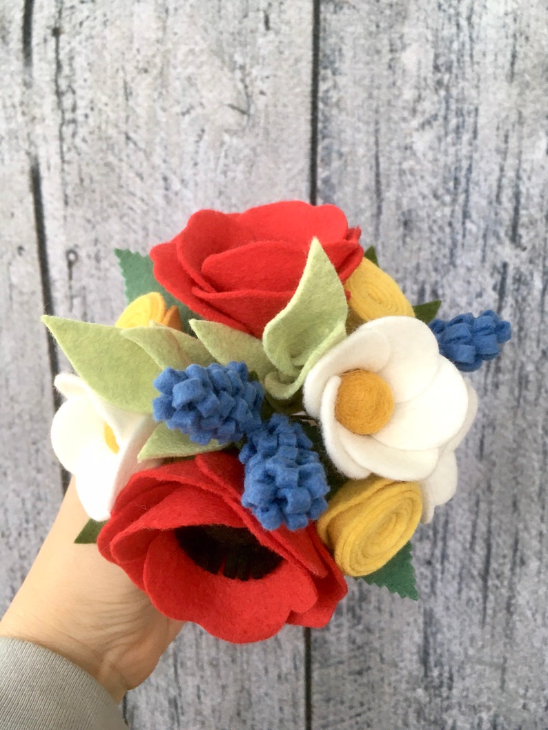 Felt Flower Bouquet Summer Bouquet Red Poppy Felt Flower Etsy
