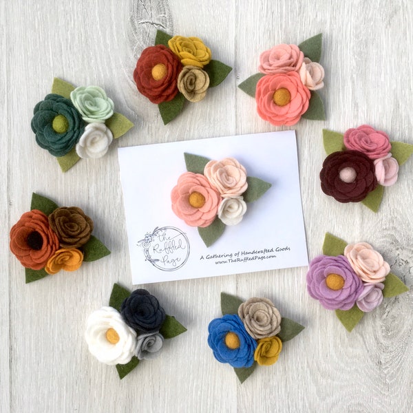 Felt Flower Hair Clip or Headband, Hair Accessory, Scallop Rose Felt Flower, Multiple Color Options, 3”