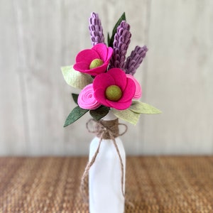 Bright Felt Flower Bouquet, Magenta and Purple, Choose with or without Vase Bild 3