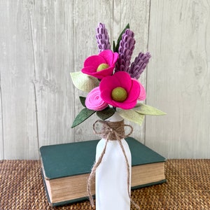 Bright Felt Flower Bouquet, Magenta and Purple, Choose with or without Vase Bild 2