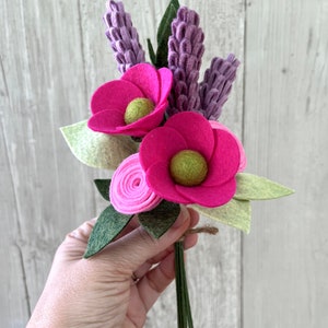 Bright Felt Flower Bouquet, Magenta and Purple, Choose with or without Vase Bild 5