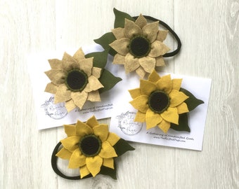 Felt Sunflower Hair Clip or Headband, Hair Accessory, Felt Flowers, Mustard Yellow Sunflower,  3.5”