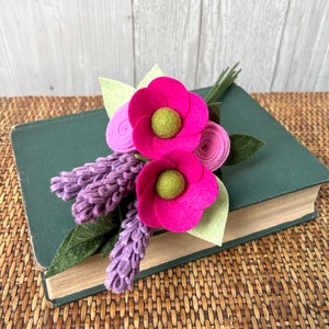 Bright Felt Flower Bouquet, Magenta and Purple, Choose with or without Vase Bild 4