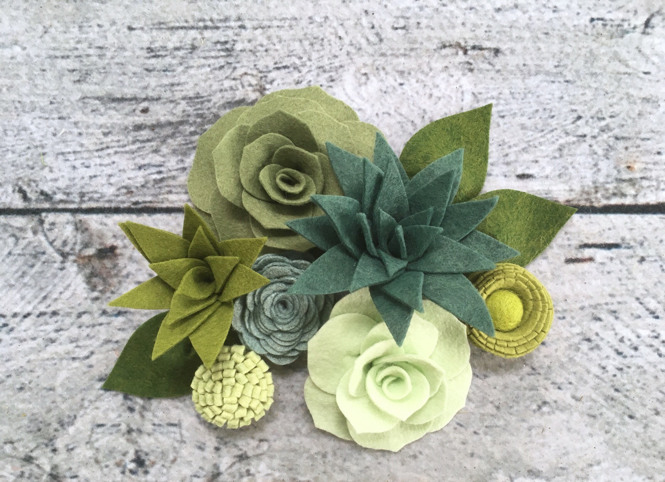 Loose Felt Flowers, Felt Succulents, Bulk Felt Flowers, Turquoise & G…