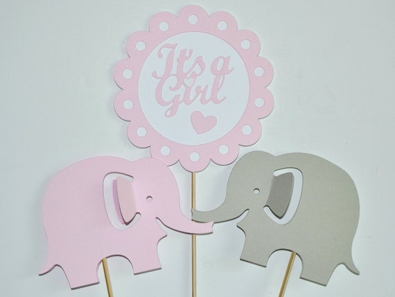Its A Girl Elephant Baby Shower Centerpiece Pink Grey Etsy