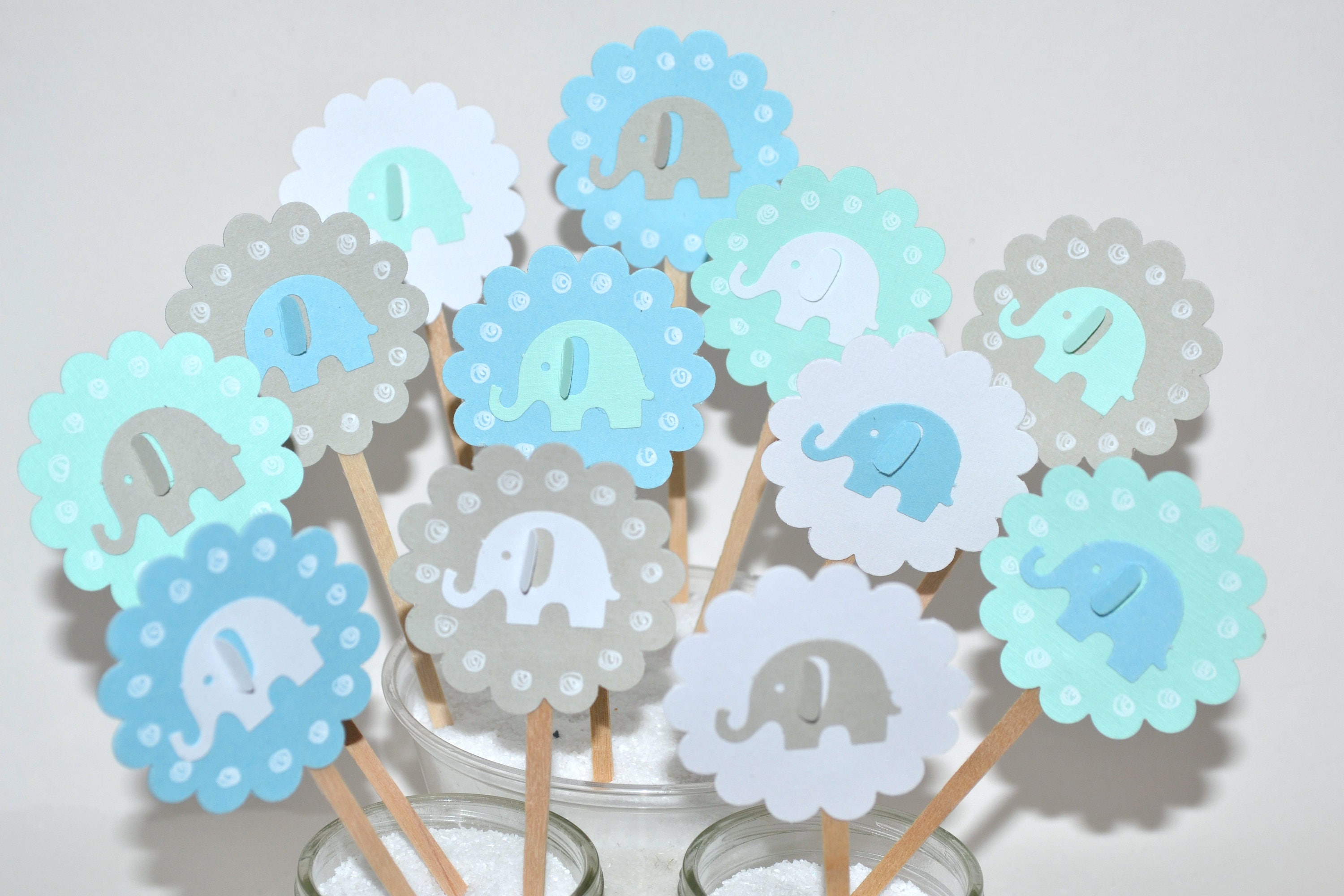 Elephant Baby Shower Decorations Blue Grey 12 Elephant Cake Etsy