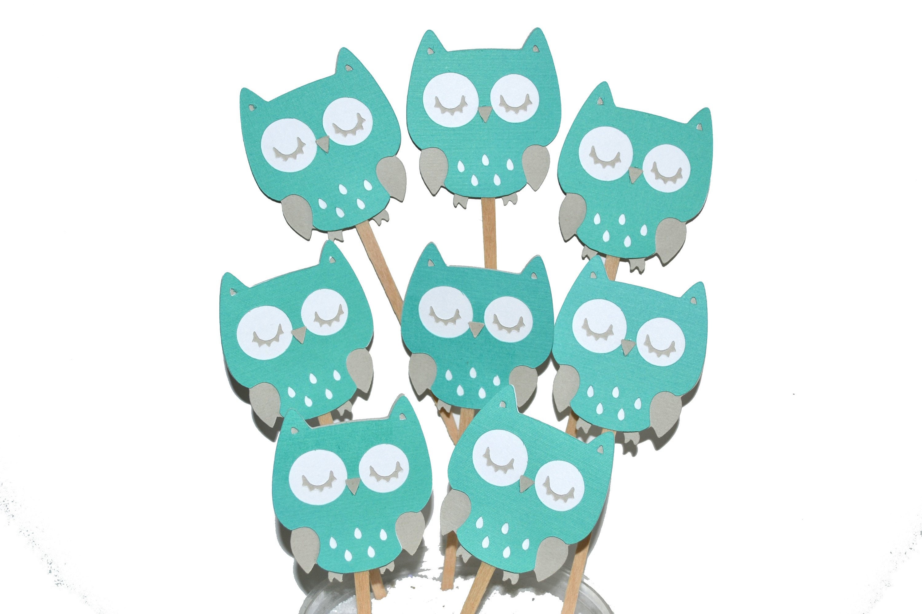 Owl Baby Shower Decorations 12 Teal Owl Cake Toppers Girl Etsy