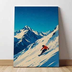 Snowboarder Alpine Mountain Screen Print Landscape Poster & Canvas 7PGGS