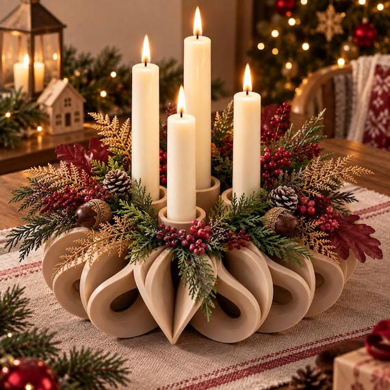 Honeycomb Wreath STL & 3MF File | Advent Wreath Candle Holder Decorative Wreath | 3D Print File