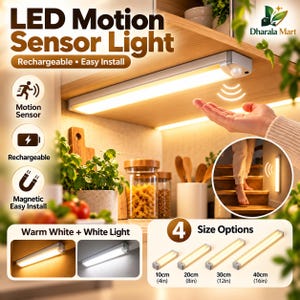 Rechargeable Motion Sensor LED Bar, Magnetic Under Cabinet Lamp for Kitchen, Wardrobe & Closet