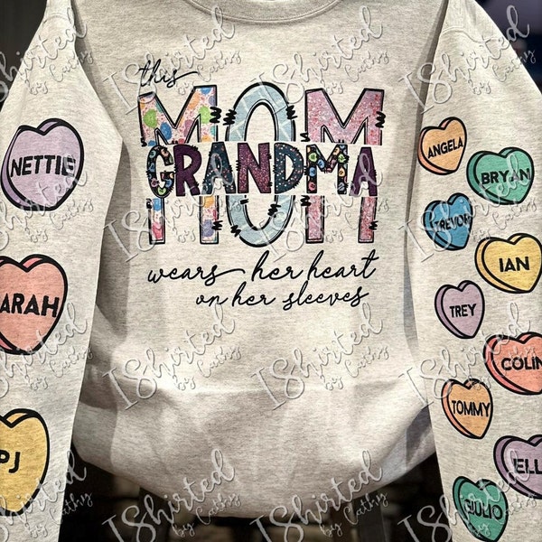 Custom Personalized Sweater - Gift for mother/grandma - This mom wears her heart on her sleeve leopard sweater- Up to 8 Kids/Grandkids main image 1