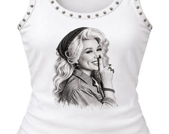 Dames tanktop 'Shhh Dolly' met studs.