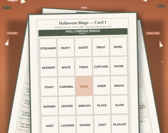 Halloween Party Games Printable | Bingo, Guess the Candy & Scavenger Hunt | Soft Vintage Party Host Kit PDF