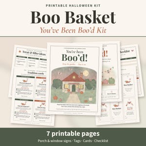 Boo Basket Kit Printable | You've Been Booed Porch and Window Sign, Boo'd Tags, Tradition Cards & Neighbor Checklist | Booed Basket PDF image 1