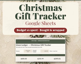Christmas Gift Tracker Google Sheet | Budget & Secret Santa | Linen Ledger Soft Vintage Spreadsheet