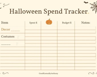 Halloween Spend Tracker Printable Pack | Costume Candy Decor Budget | 2 Page PDF