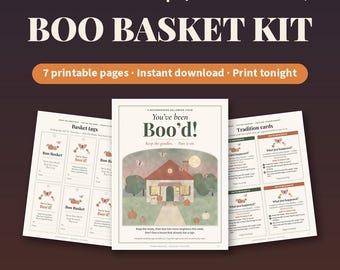 Boo Basket Kit Printable | You've Been Booed Porch and Window Sign, Boo'd Tags, Tradition Cards & Neighbor Checklist | Booed Basket PDF