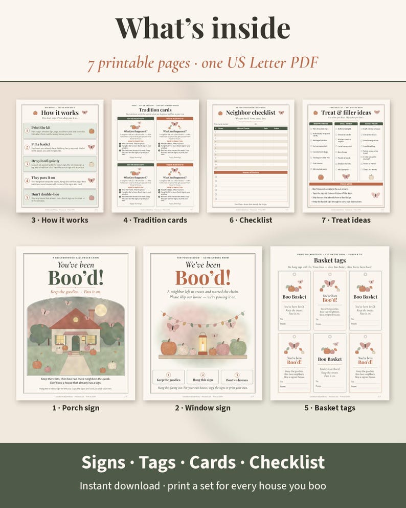 Boo Basket Kit Printable | You've Been Booed Porch and Window Sign, Boo'd Tags, Tradition Cards & Neighbor Checklist | Booed Basket PDF image 9