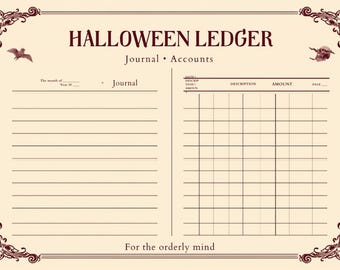 Halloween Ledger Printable | Victorian Journal Accounts | 1 Page PDF