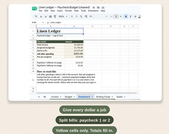 Paycheck Budget Tracker Google Sheets | Linen Ledger Digital Download, Biweekly Planner & Sinking Funds