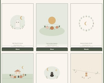 Soft Vintage Halloween Wall Art Printable Color + B&W Double Pack PDF
