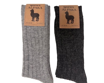 Alpaca Wool Thermal Socks, Extra Thick Unisex Cold Weather, Set of 2- Gray&Dark