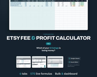 Etsy Multi-Listing Profit Calculator 2026 | Bulk Pricing & Break-Even Dashboard (Google Sheets, Excel)