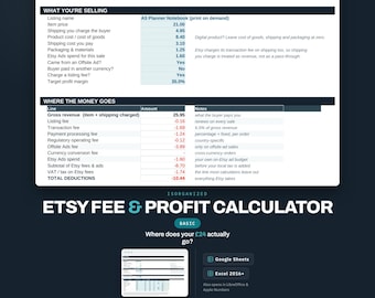2026 Etsy Fee & Profit Calculator | Break-Even Price (Google Sheets, Excel)