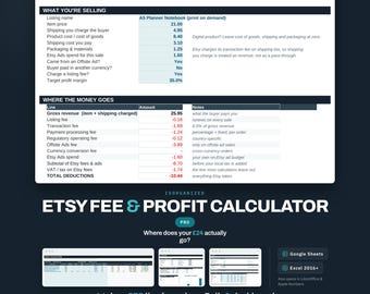 2026 Etsy Fee Calculator | Profit & Pricing Spreadsheet (Google Sheets, Excel)