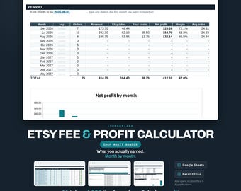Etsy Profit Tracker 2026 | Fee Calculator, Sales Log, Monthly Reports (Google Sheets/Excel)