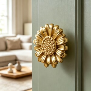 Brass Sunflower Drawer Pull, Floral Cabinet Handle for Cupboard Wine Cabinet Shoe Cabinet Storage Box Decor Furniture Hardware