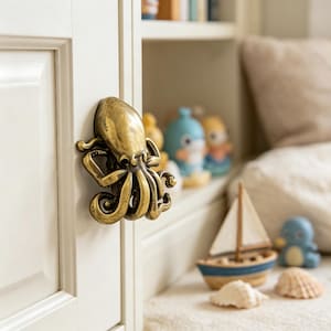 Solid Brass Octopus Figurine, Creative Mini Tea Pet Ornament for Tea Table Office Desktop Decor